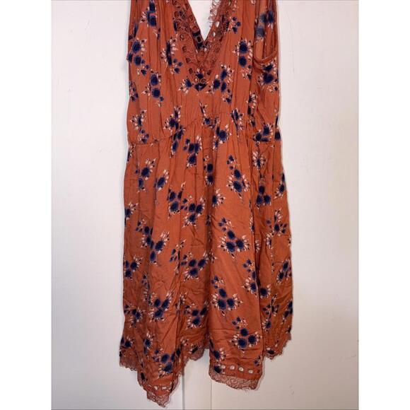 Intimately Free People Orange Floral Mini Dress Lace Wrap Eyelet Medium New - Picture 11 of 13
